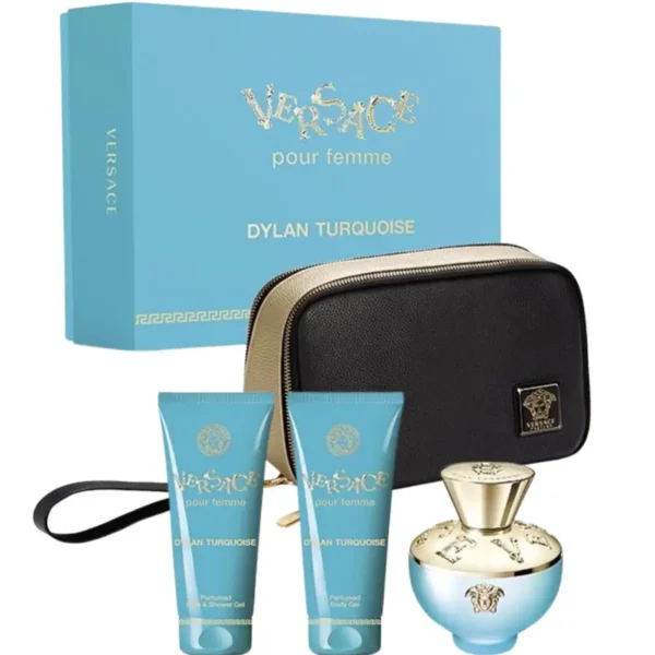 Versace Pour Femme Dylan Turquoise 4 pcs Gift Set for Women Eau de Toilette (EDT) Spray 3.4 oz (100 ml) 8011003871278